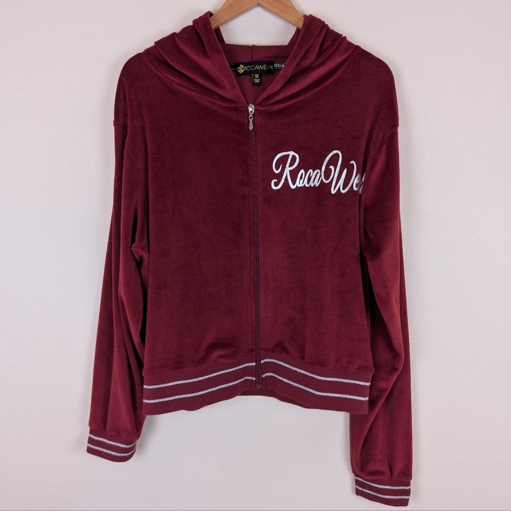 RocaWear Velour Full Zip Front Hooded Sweatshirt